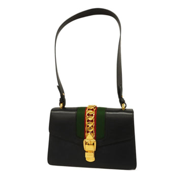 GUCCI Shoulder Bag Sherry Line Sylvie 421882 Leather Black Gold Hardware Women's