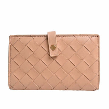 BOTTEGA VENETA Intrecciato Leather Bifold Wallet Beige Women's