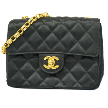 CHANELAuth  Matelasse Single Chain Women's Satin Shoulder Bag Black