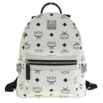 MCM Leather Studs Rucksack Backpack MMK6SVE41WT White Black Ladies