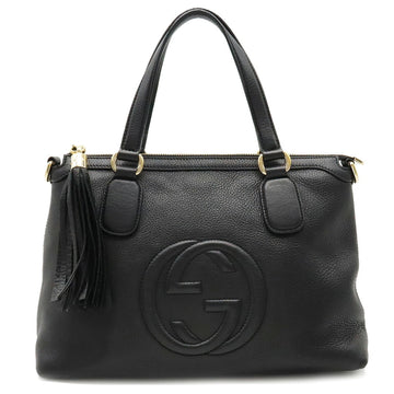 GUCCI Soho Interlocking G Handbag Tote Bag Tassel Leather Black 308362