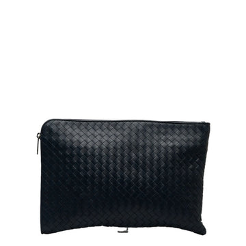 BOTTEGA VENETA Intrecciato Clutch Bag Light Tourmaline Navy Leather Women's BOTTEGAVENETA