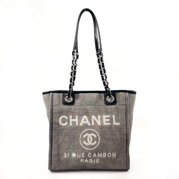 CHANEL Deauville PM TOTE BAG CANVAS LEATHER LADIES GRAY