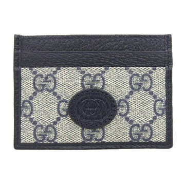 GUCCI GG Supreme Interlocking G Card Case 673002 Beige/Navy Ladies