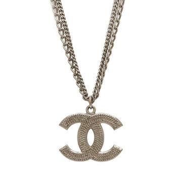 CHANEL Decacoco Cocomark W Chain Necklace Metal Silver 06P