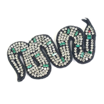 GUCCI Brooch Snake Rhinestone/Beads Black/Silver/Green Unisex