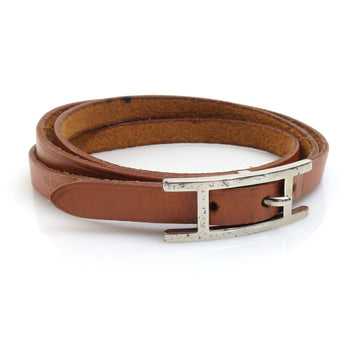 HERMES Bracelet Api Leather/Metal Brown/Silver Unisex