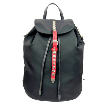 PRADA rucksack backpack studs black red nylon leather 1BZ032 ladies' men's