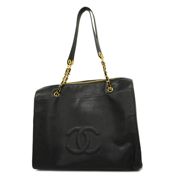 CHANEL Shoulder Bag Chain Caviar Skin Black Gold Hardware Women's