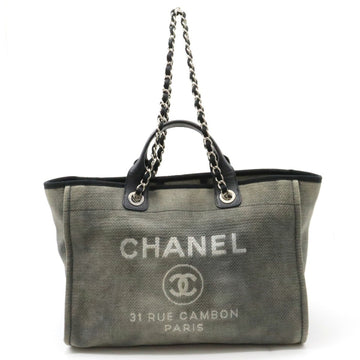 Chanel Deauville GM tote bag chain shoulder canvas leather gray black A66941