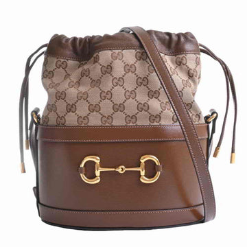 Gucci Horsebit GG Canvas Shoulder Bag Brown Leather