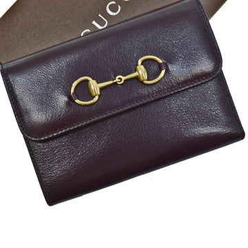 Gucci Wallet Horsebit Dark Brown Gold Leather Tri-Fold Ladies 035.2149.1835