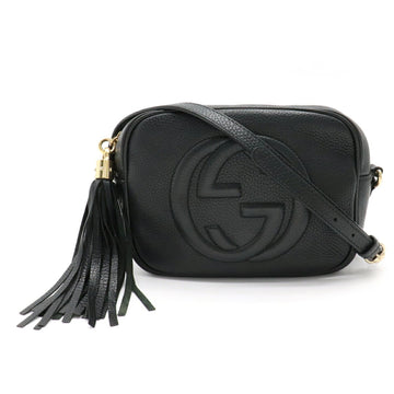 Gucci Soho Small Disco Tassel Shoulder Bag Pochette Leather Black 308364