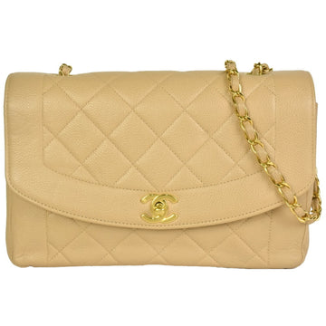 CHANEL Diana 25 matelasse single chain shoulder bag beige caviar skin A01165