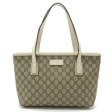 Gucci GG Supreme Plus Tote Bag Shoulder PVC Leather Beige Ivory White 211138