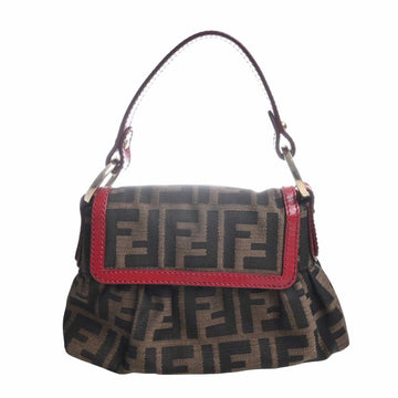 FENDI Canvas Zucca Pouch Handbag 8BK042 Brown/Red Ladies