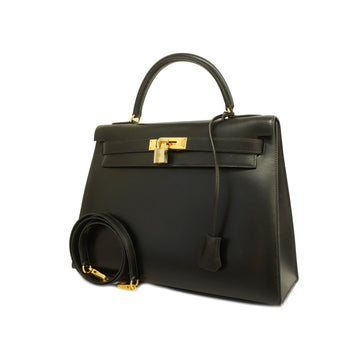 HERMESAuth  2way Bag Kelly 32 〇Z Stamp Women's Leather Handbag,ShoulderBag Black