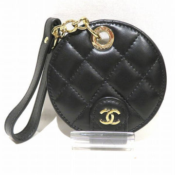 CHANEL matelasse black lambskin name tag brand accessory pass case ladies