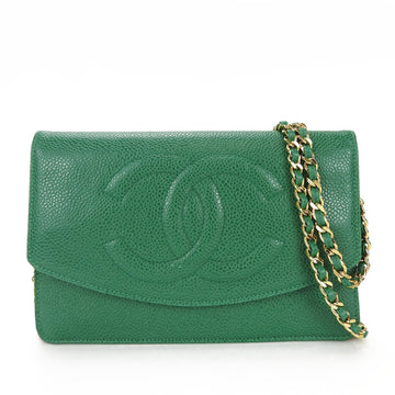 CHANEL Chain Wallet Caviar Skin Coco Mark Leather Green Shoulder No. 4 Bag Caviarskin green Gold