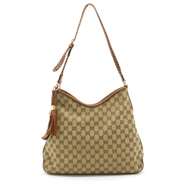 GUCCI GG Canvas Shoulder Bag Leather Beige Camel 257026