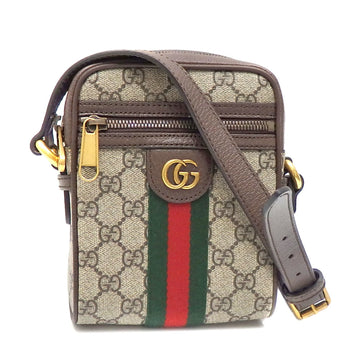 GUCCI GG Shoulder Bag Ophidia Beige Ebony PVC Leather 598127 Women's Men's Brown Sherry Webbing Line Supreme