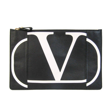 VALENTINO GARAVANI Garavani V Logo RW0P0269KZQ Women's Leather Clutch Bag Black,White