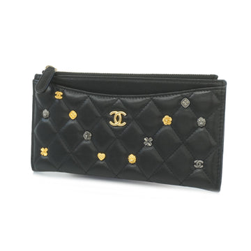 Chanel Matelasse Long Wallet Gold Hardware Women's Lambskin Black