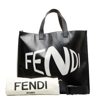 FENDI Big Fisheye Tote Bag Shoulder 7VA390 Black White Nylon Leather Ladies