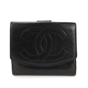 CHANEL W Wallet Compact No. 4 Coco Mark Leather Black Accessories Women's