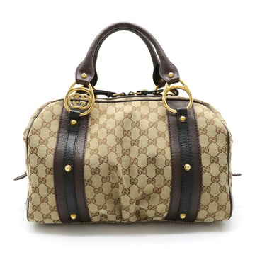GUCCI GG Canvas Handbag Boston Bag Leather Khaki Beige Dark Brown Black 223953