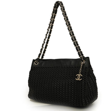 CHANEL Shoulder Bag Chain Caviar Skin Black Silver Hardware Women's