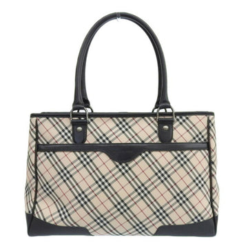 BURBERRY Canvas Leather Check Pattern Handbag Beige Black Ladies