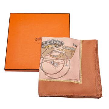 HERMES Carre 90 LES VOITURES A TRANSFORMATION Foldable Canopy Horse Scarf Muffler Pink Silk Women's