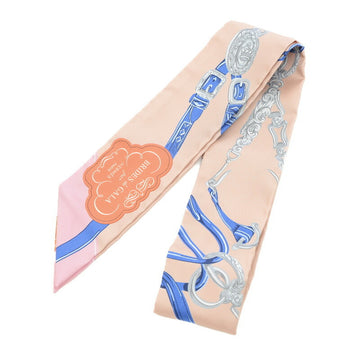 HERMES Twilly Scarf Brid de Gala Applique Pique Rose Poudre/Blue Dew/Multi