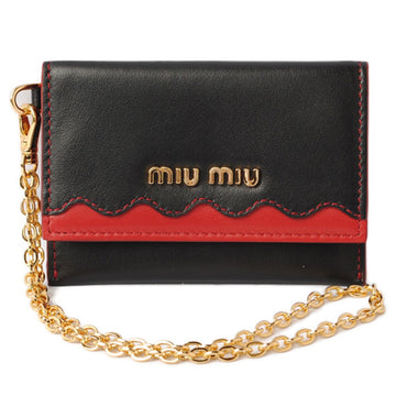 MIU MIU coin case card miumiu wallet with chain 5MC010 soft calf black red