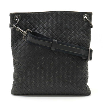 BOTTEGA VENETA Intrecciato Shoulder Bag Leather Dark Gray Black 172736