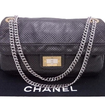 CHANEL shoulder bag 2.55 black x silver gold leather metal material chain