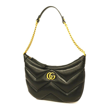 GUCCI shoulder bag GG Marmont 777263 leather black gold hardware ladies