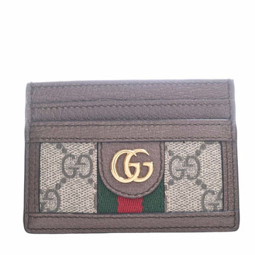 GUCCI Ophidia GG Supreme Leather Card Case 523159 Beige Brown Women's