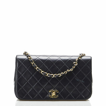 CHANEL matelasse full flap chain shoulder bag black gold leather ladies