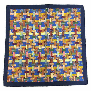 HERMES Pocket Square Scarf Muffler Carre 45 100% Silk Navy Multicolor Neckerchief Bandana Men's