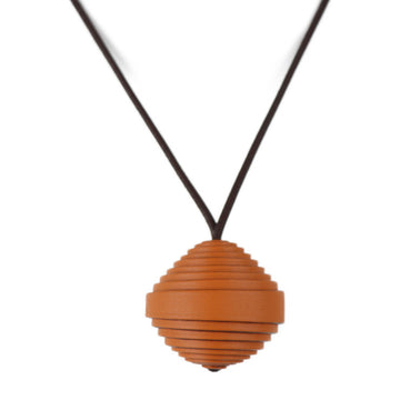 HERMES JOJOBA jojoba necklace leather orange brown bowl I carved seal