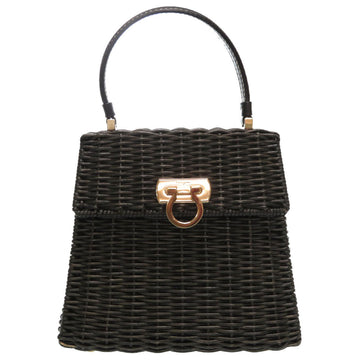 Salvatore Ferragamo Gancini Straw Black Gold Hardware DV-21 3403 Handbag 0040 Salvatore