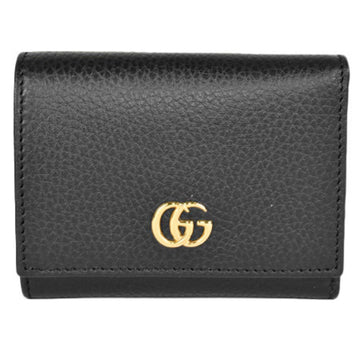 GUCCI GG Marmont tri-fold wallet metal fittings leather black compact 474746