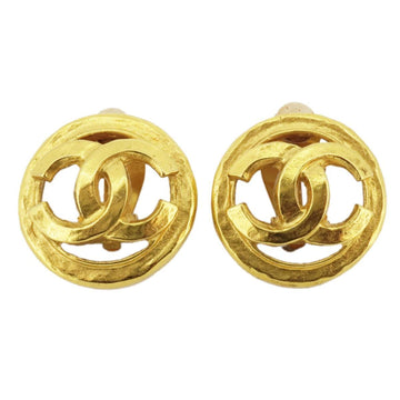 CHANEL earrings vintage here mark round shape circle GP plated gold 94P ladies