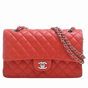 CHANEL lambskin matelasse 25 W flap chain shoulder bag red