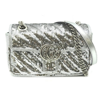 Gucci GG Marmont Mini Sequin Women's Shoulder Bag 446744 Leather Silver