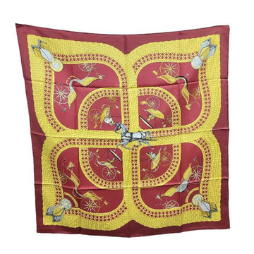 HERMES VOITURES PANIERS Kare90 Muffler/Scarf 100% Silk Covered Carriage Red