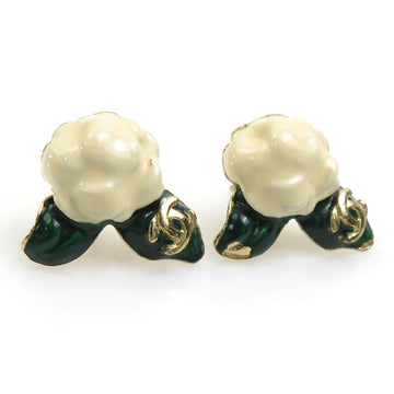 CHANEL Earrings Camellia Coco Mark Metal/Enamel Gold/Off White/Green Women's