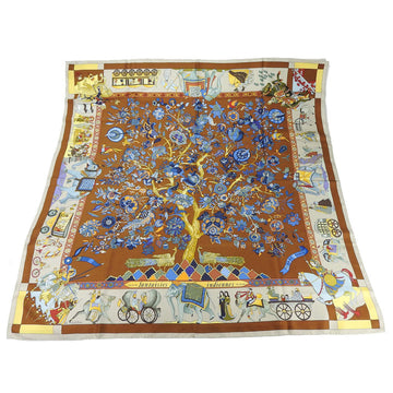 HERMES Muffler/Scarf Carre90 100% Silk fantaisies indiennes Dazzling India Brown Women's  CARRE90 scarf silk brown